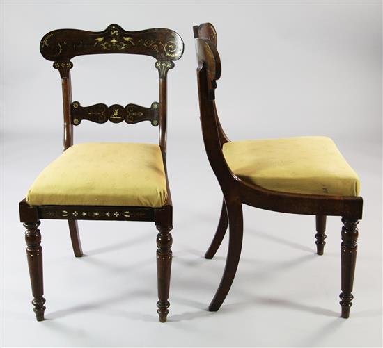 A set of six William IV inlaid rosewood dining chairs,